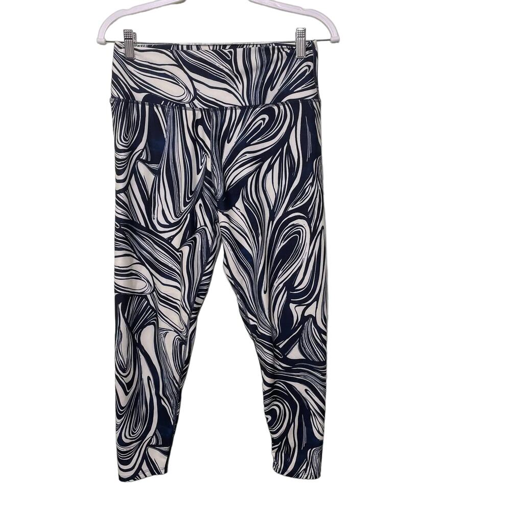 Sage Collective Printed Crop Leggings High Rise Elastic Waist Navy White XL